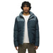 prAna Men's Timber Trail Jacket shown on model in the Weathered Blue Colorblock. Front view.
