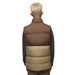 prAna Men's Timber Trail Vest shown on model in the Shire Colorblock color option. Back view.