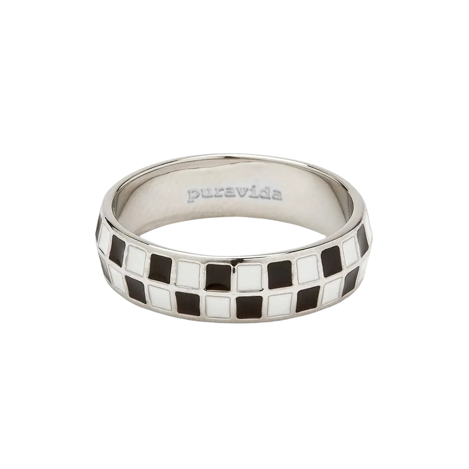 Pura Vida Checkerboard Ring in silver, front view