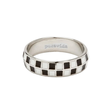 Pura Vida Checkerboard Ring in silver, front view