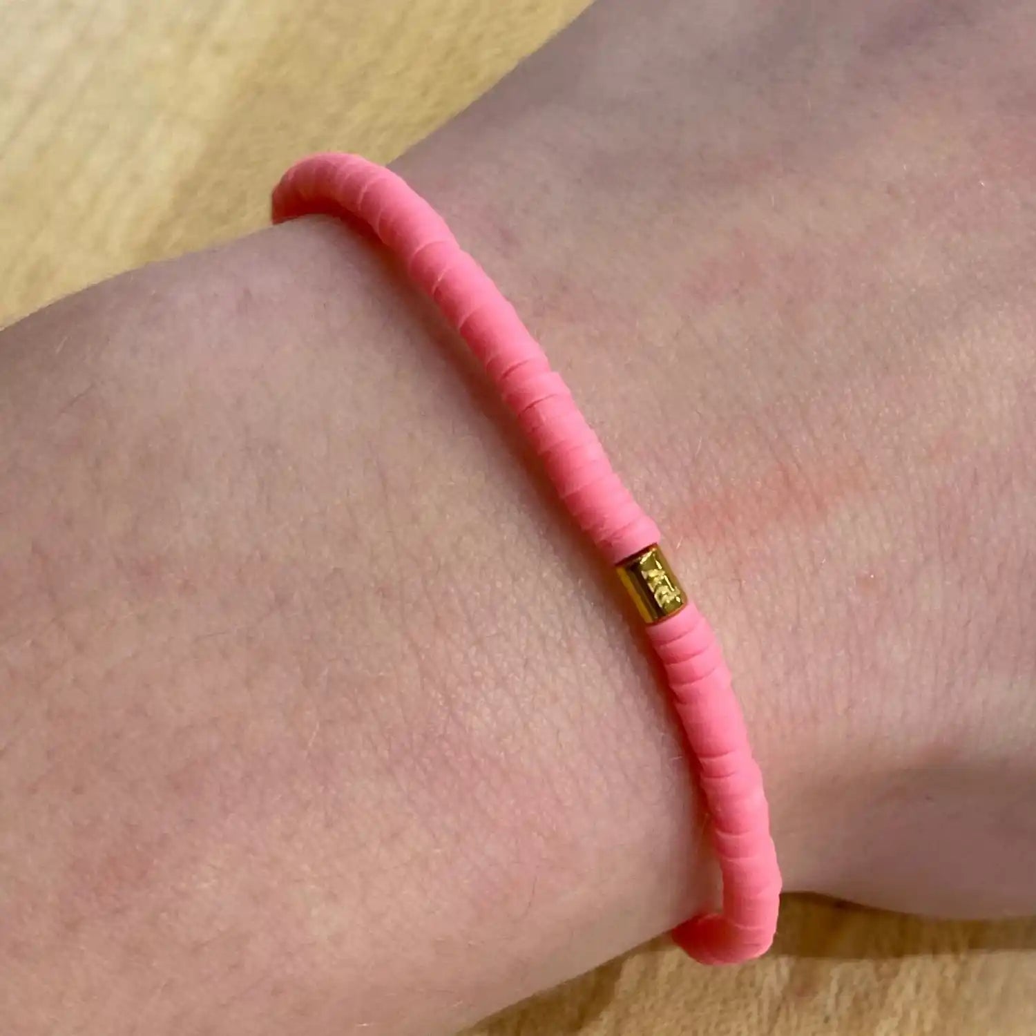 Pura Vida Solid Cabrillo Stretch Bracelet in blush, view on model 