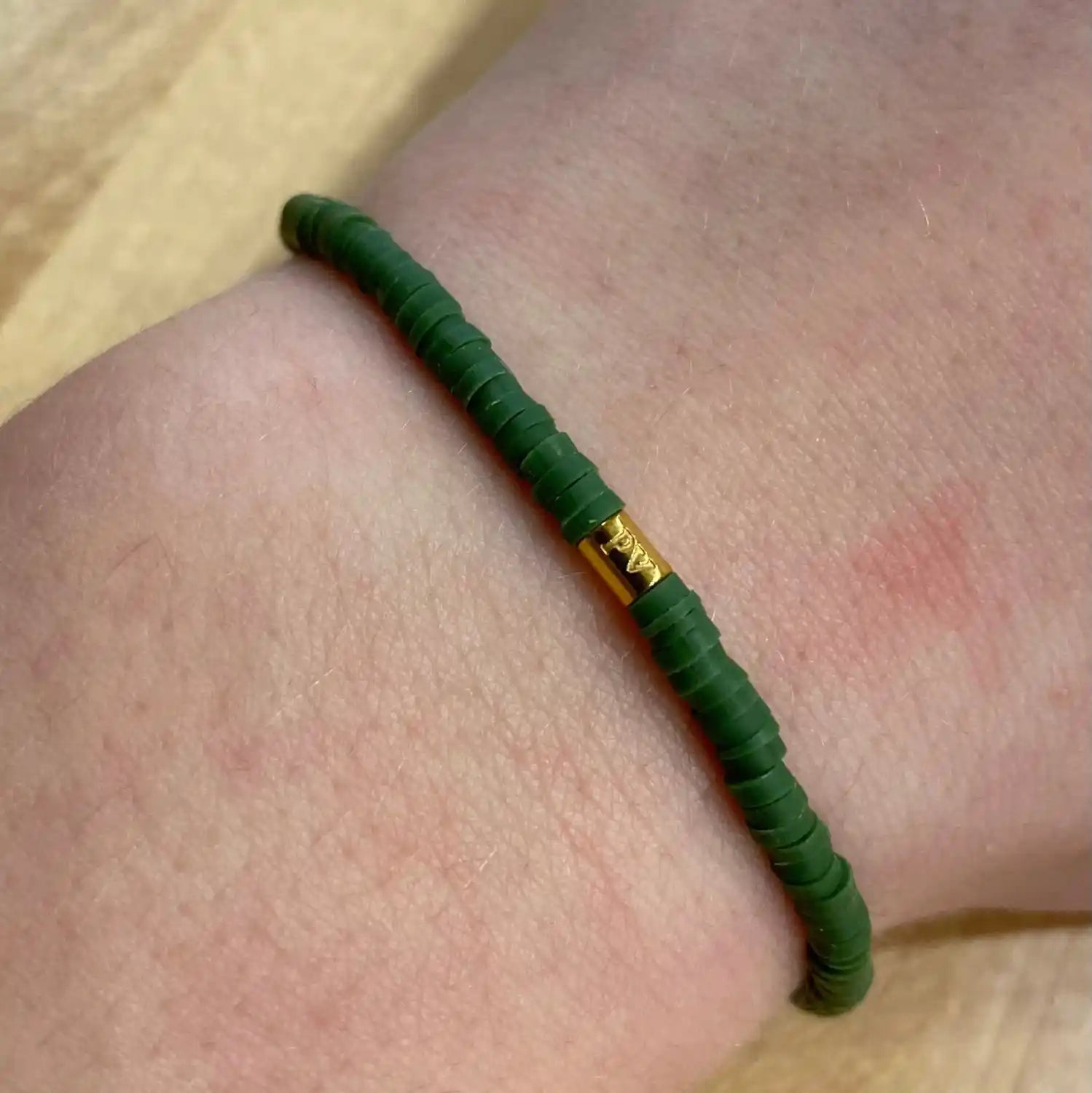 Pura Vida Solid Cabrillo Stretch Bracelet in olive, view on model 