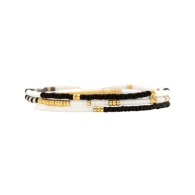 Pura Vida Stretch Bracelet Set of 3 in monochrome, gold & black