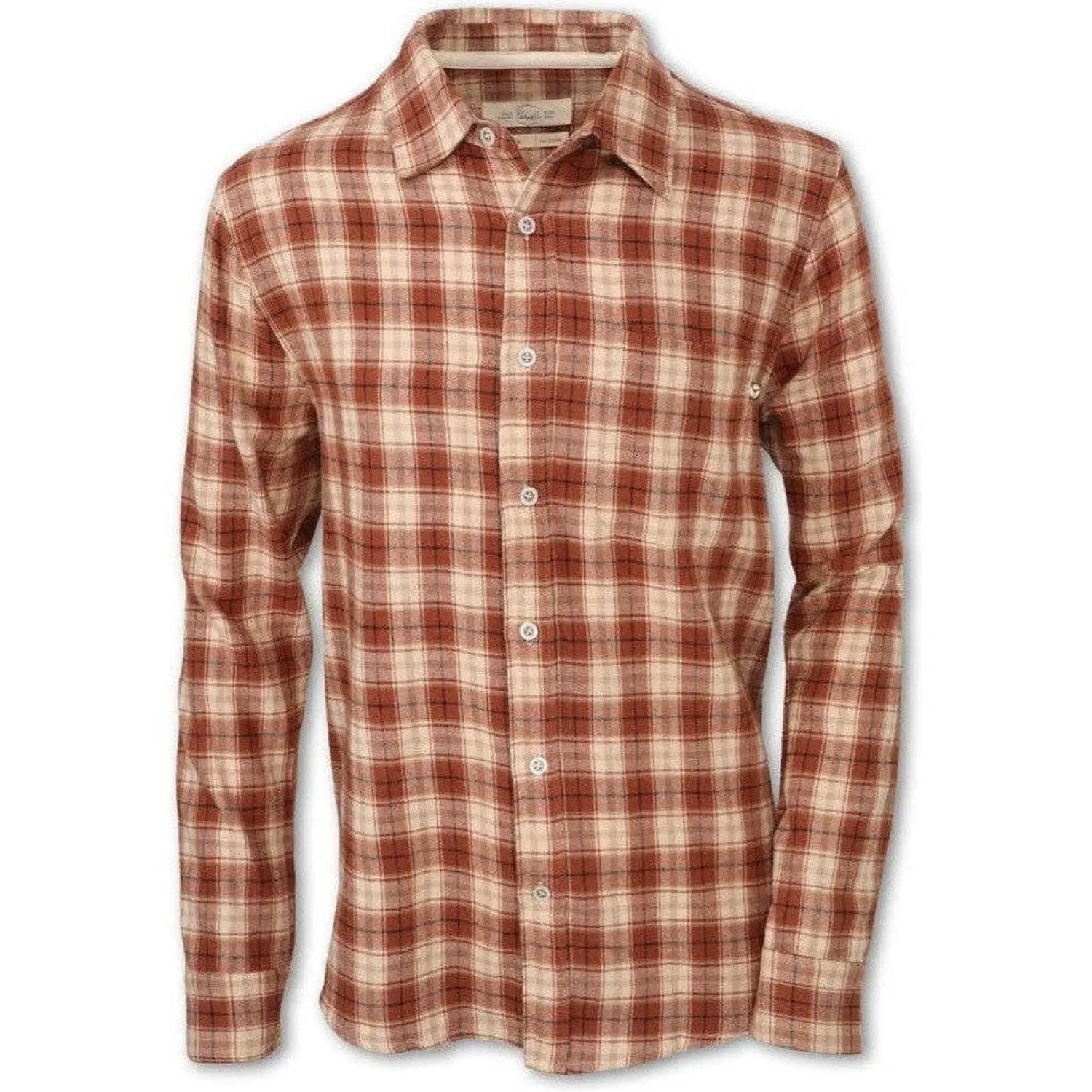Purnell Men's Flannel shown in the Rust color option. Front view.