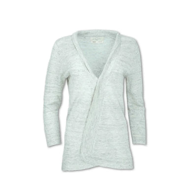 Purnell Women's Heathered Flax Blend Knit Cardigan shown in the Natural color option.