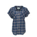 Purnell Women's Drop Shoulder Plaid Shirt shown in the Navy color option.