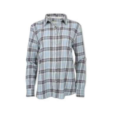 Purnell Women's Plaid Flannel shown in Ice Blue color option. Front view.