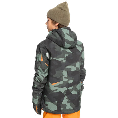 Quiksilver Boy's Mission Printed Jacket in puzzle camo sea spray, on model back