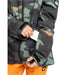 Quiksilver Boy's Mission Printed Jacket in puzzle camo sea spray, on model ski pass pocket on sleeve detail