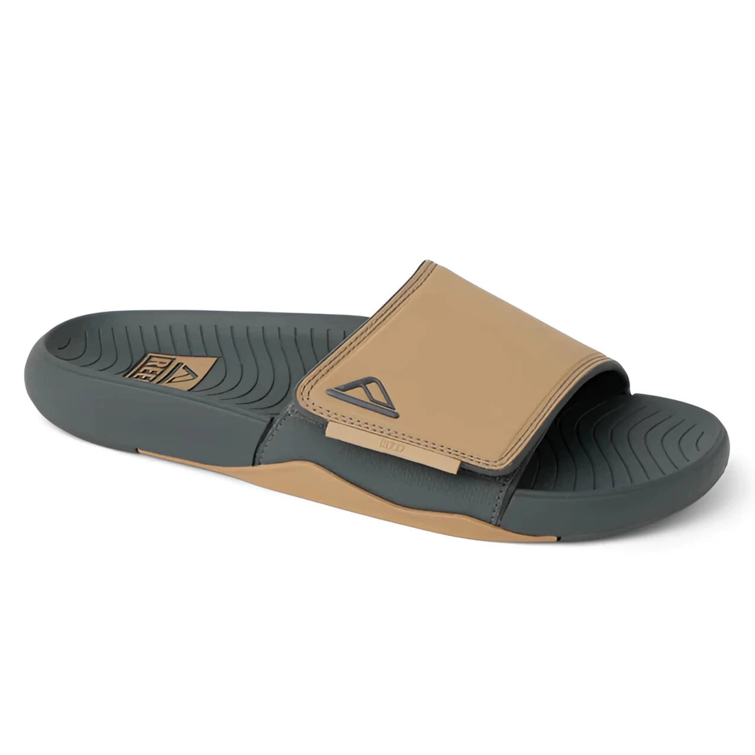 Reef Men's Phantom Slab Slides in tan & black, front view