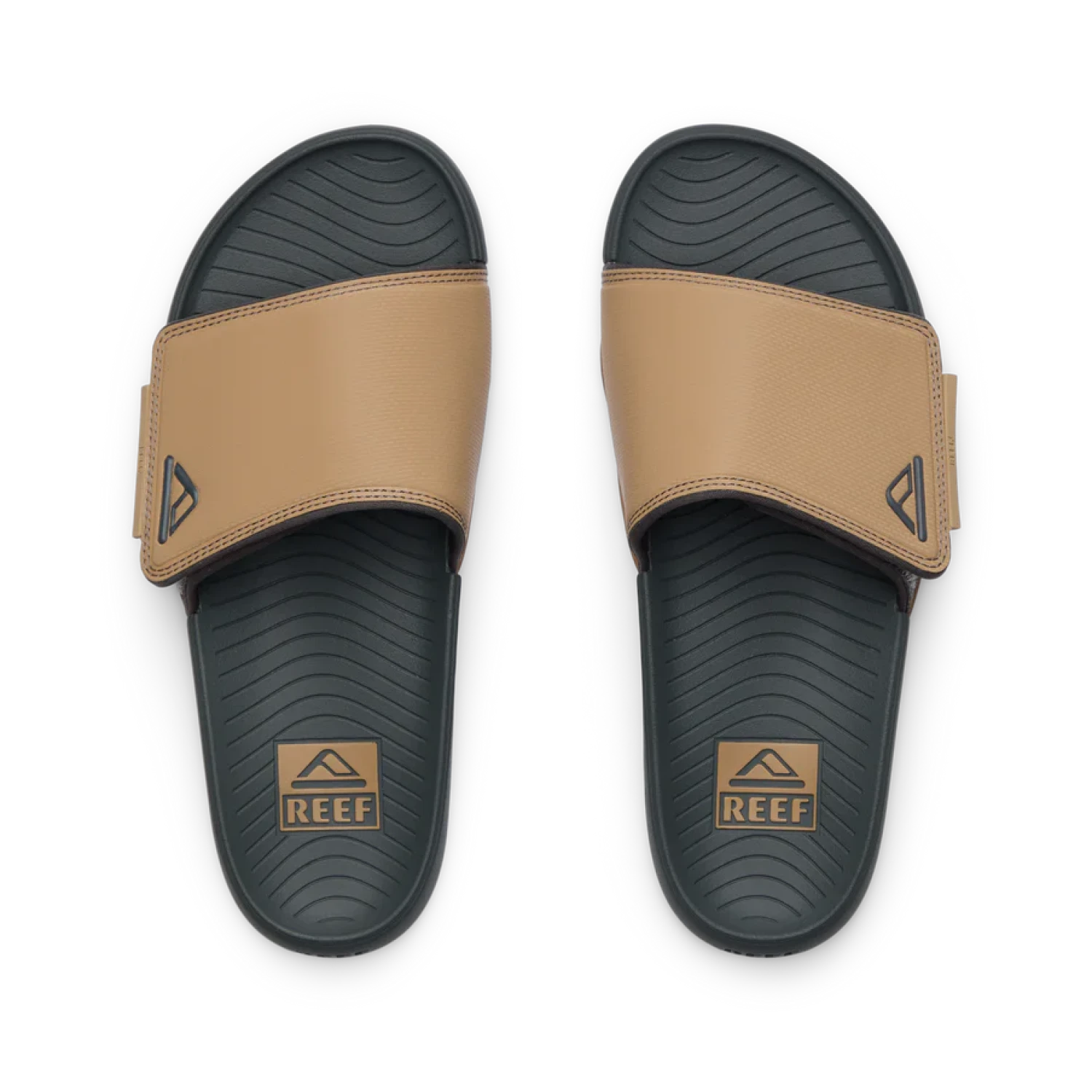 Reef Men's Phantom Slab Slides in tan & black, top view
