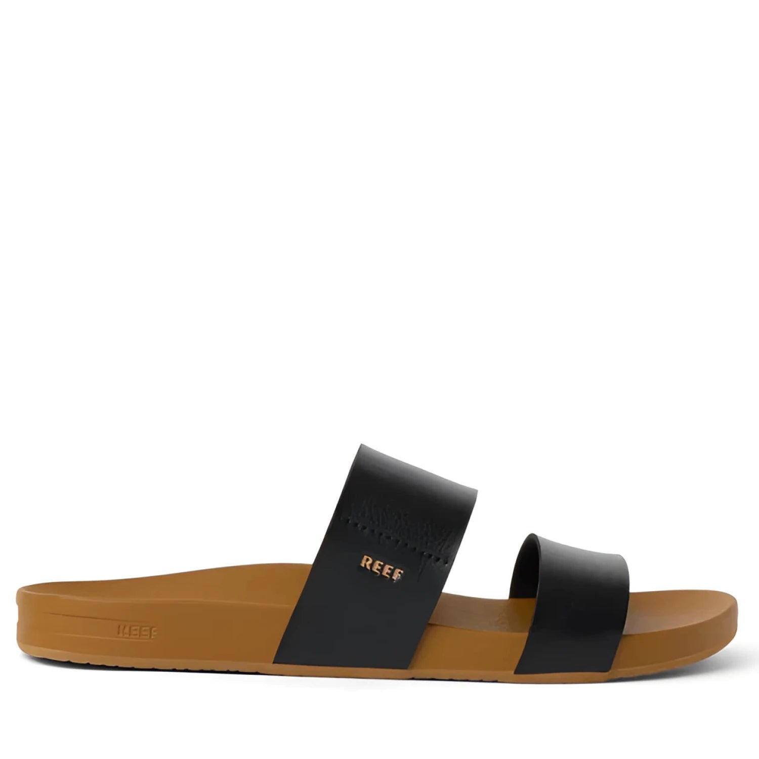 Reef Women's Cushion Vista Sandal in black & natural, side view