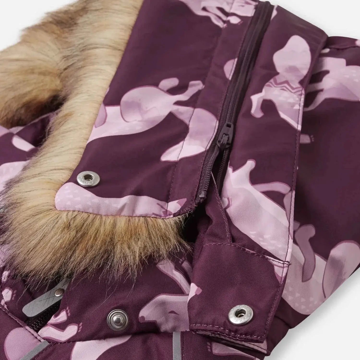 Reima Baby Lappi Waterproof Reimatec Snowsuit in deep purple, removeable hood detail