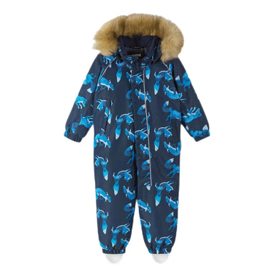 Reima Baby Lappi Waterproof Reimatec Snowsuit in navy, flat front
