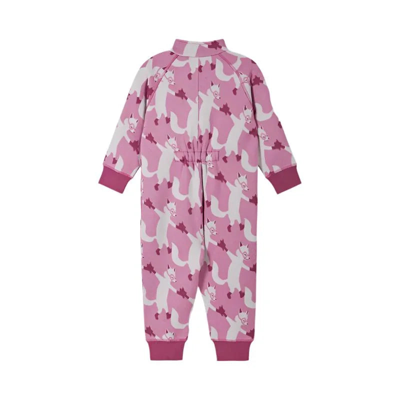 reima baby moisture wicking fleece jumpsuit in mauve pink back flat view