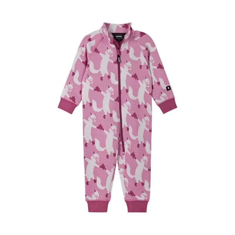 reima baby moisture wicking fleece jumpsuit in mauve pink front flat view