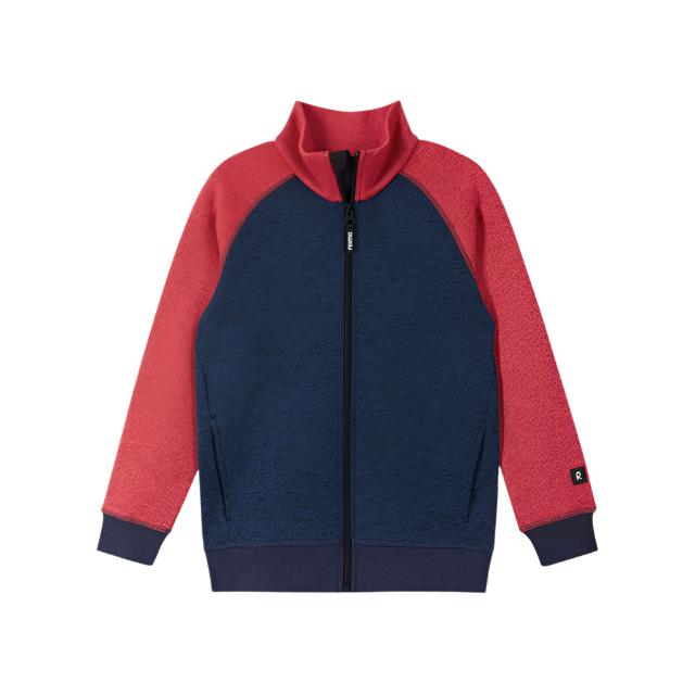 reima kids full-zip fleece sweater neulomus in jeans blue front flat view