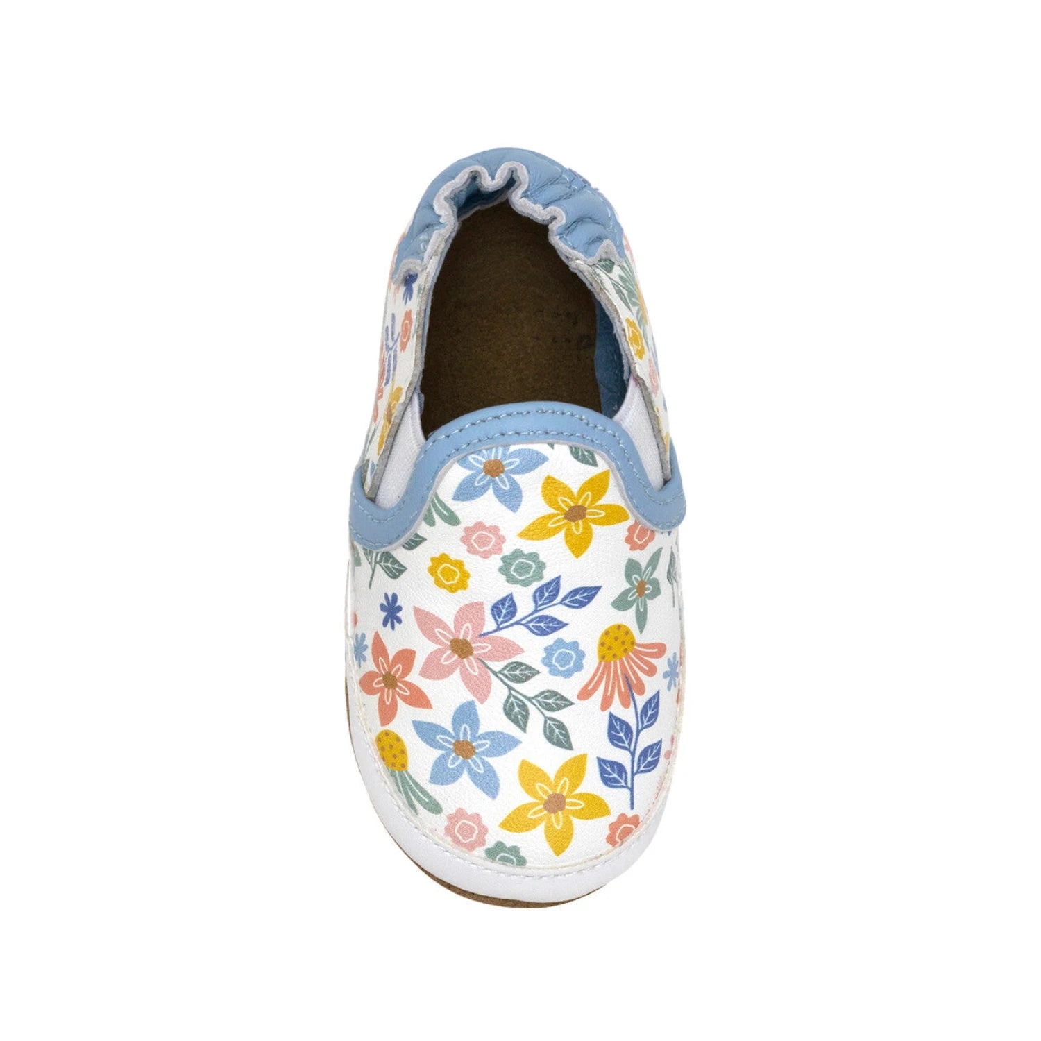 Robeez Baby Bloom Soft Soles in white, top view