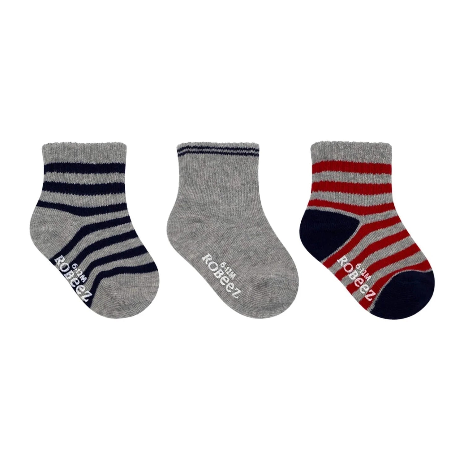 Robeez Baby Bootie Sock 3 Pack in daily dave stripes, front view