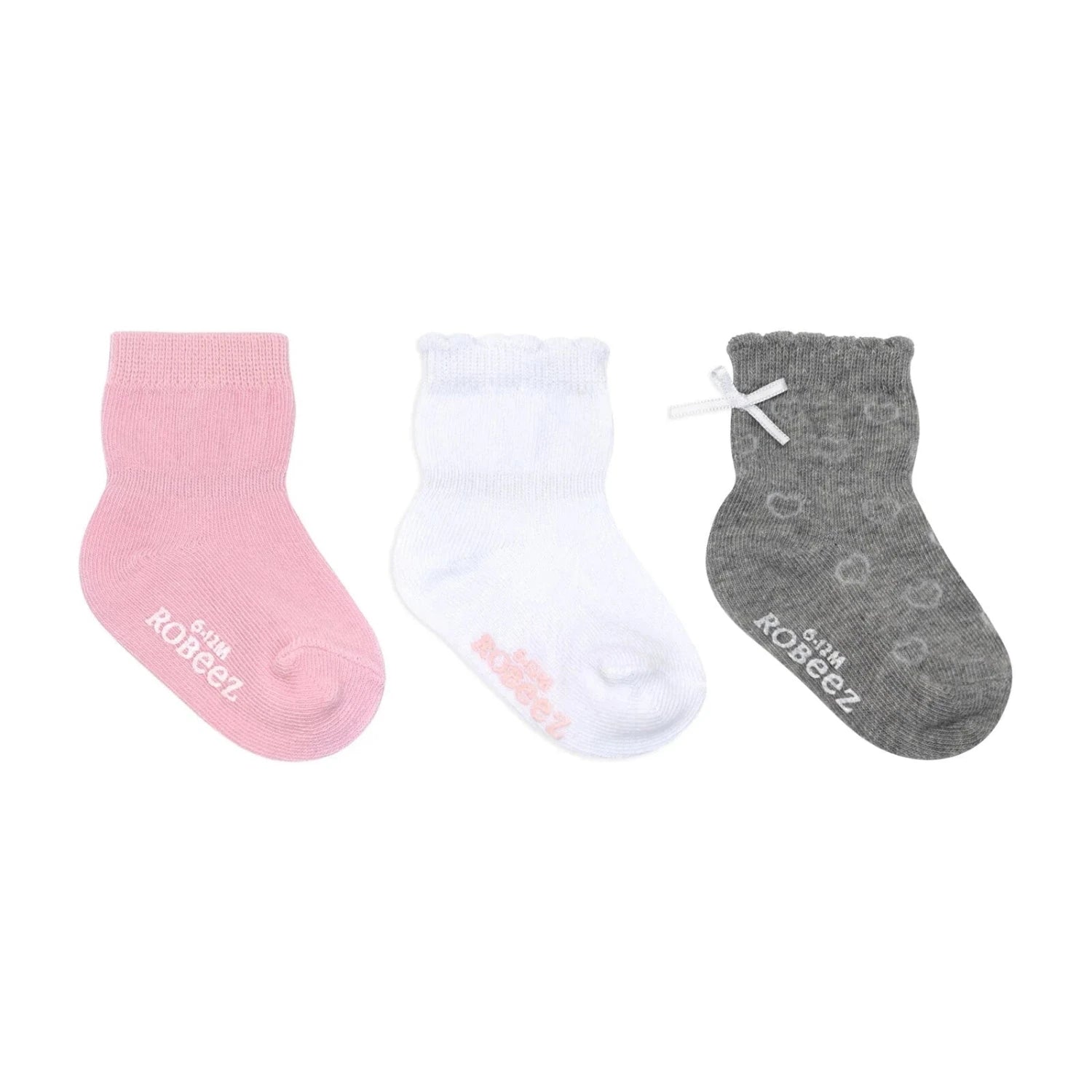 Robeez Baby Bootie Sock 3 Pack in girly pink basics, front view