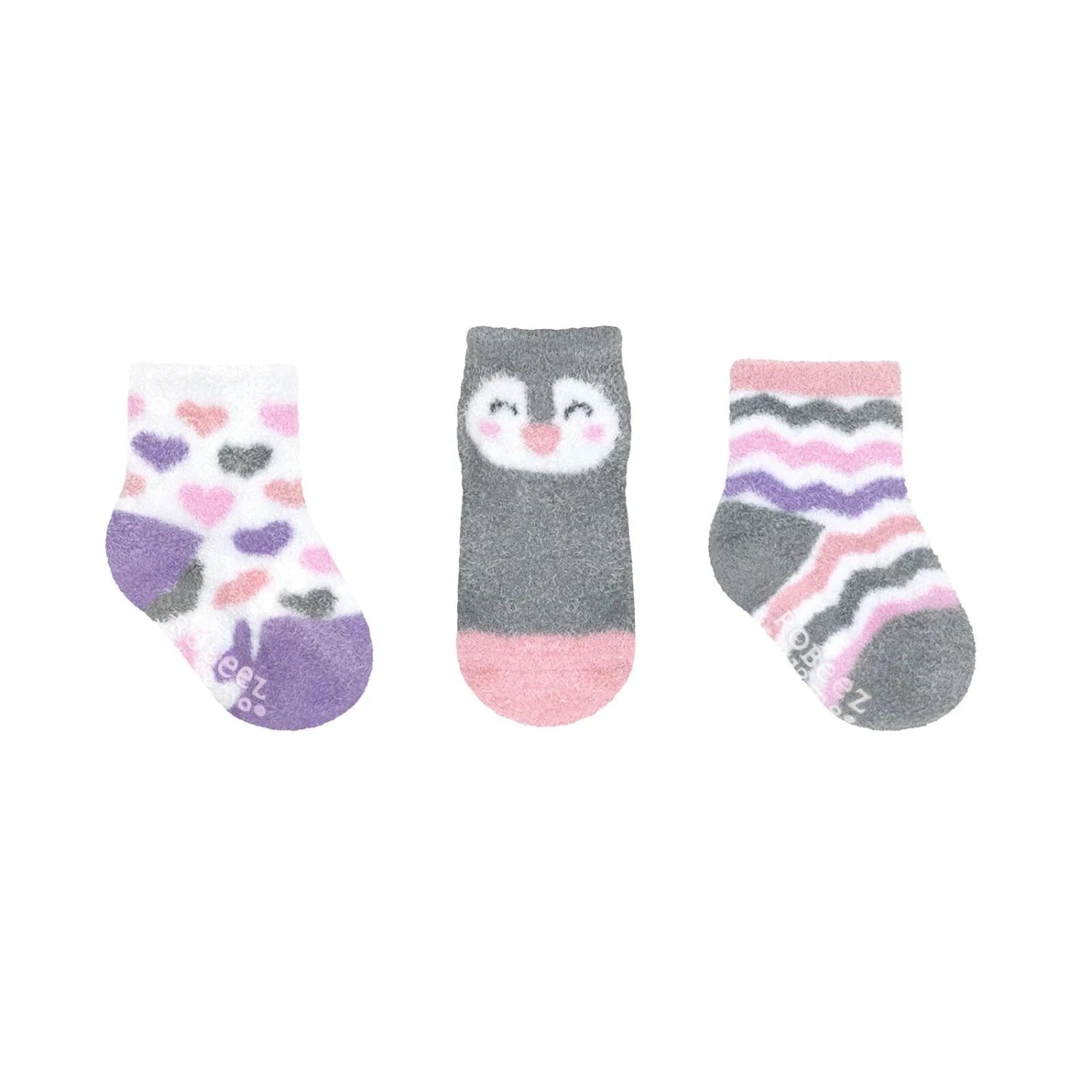 Robeez Baby Bootie Sock 3 Pack in little penguin grey, front view