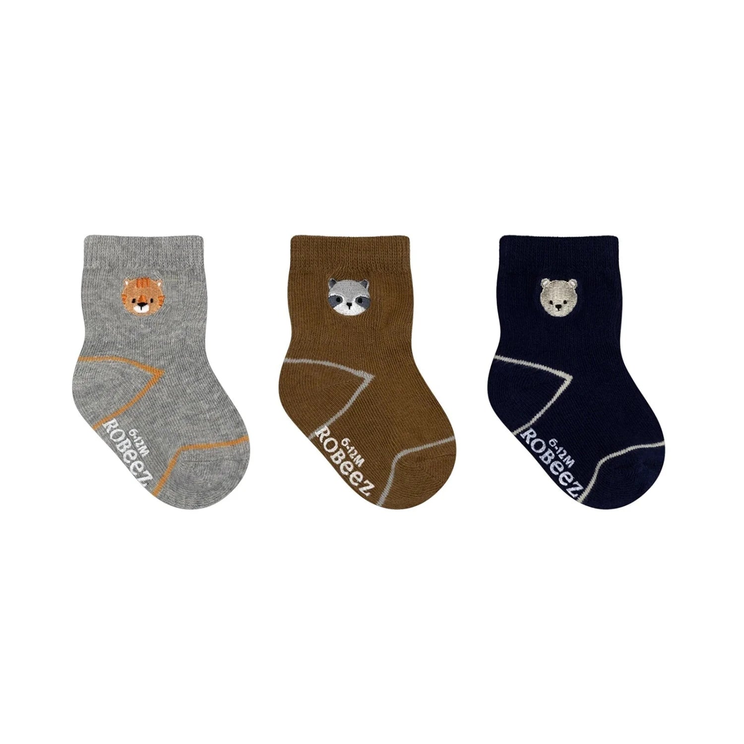 Robeez Baby Bootie Sock 3 Pack in wild critters neutrals, front view