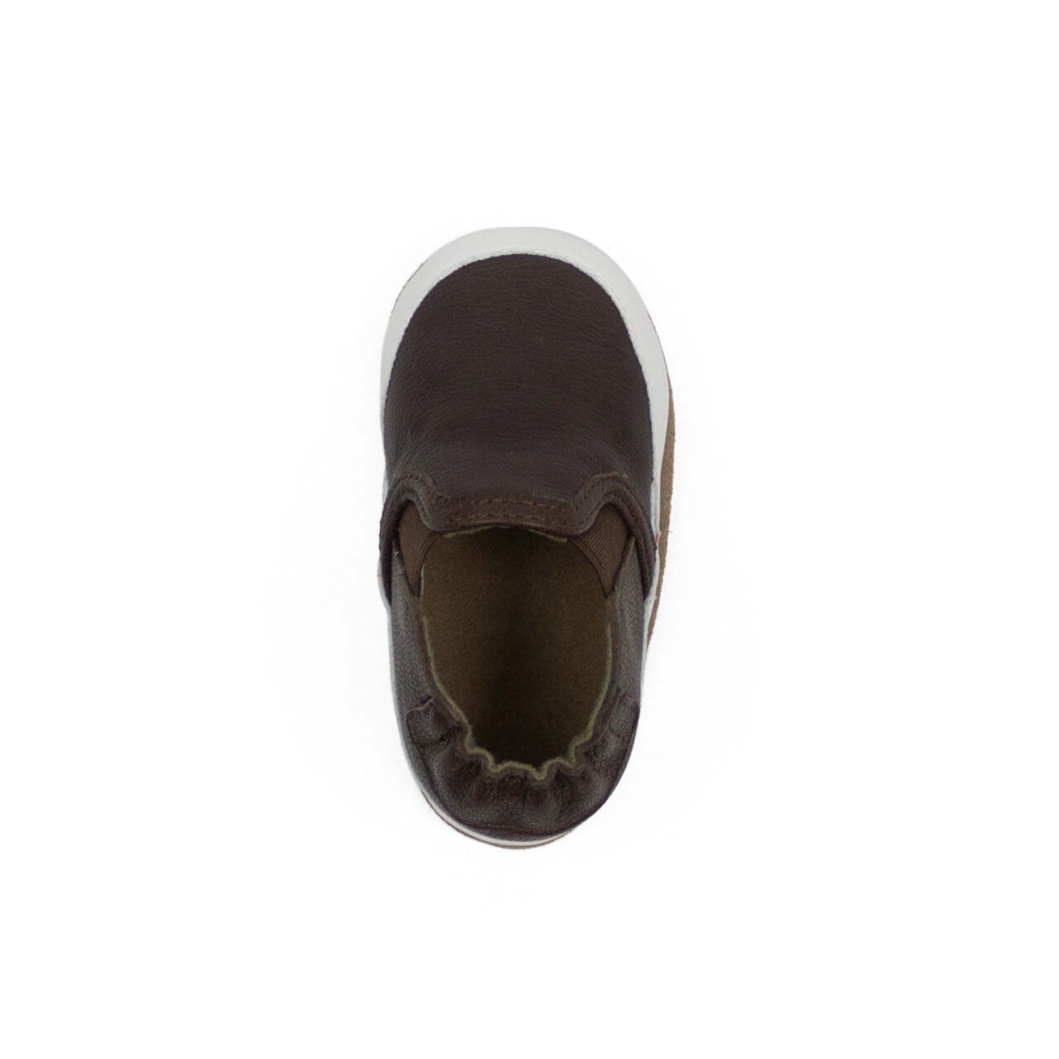 Robeez Liam Basic Soft Soles shown in the Chocolate Brown color option. Top view.