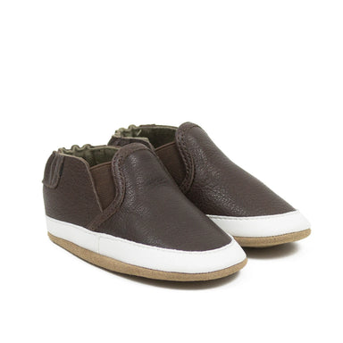 Robeez Liam Basic Soft Soles shown in the Chocolate Brown color option.