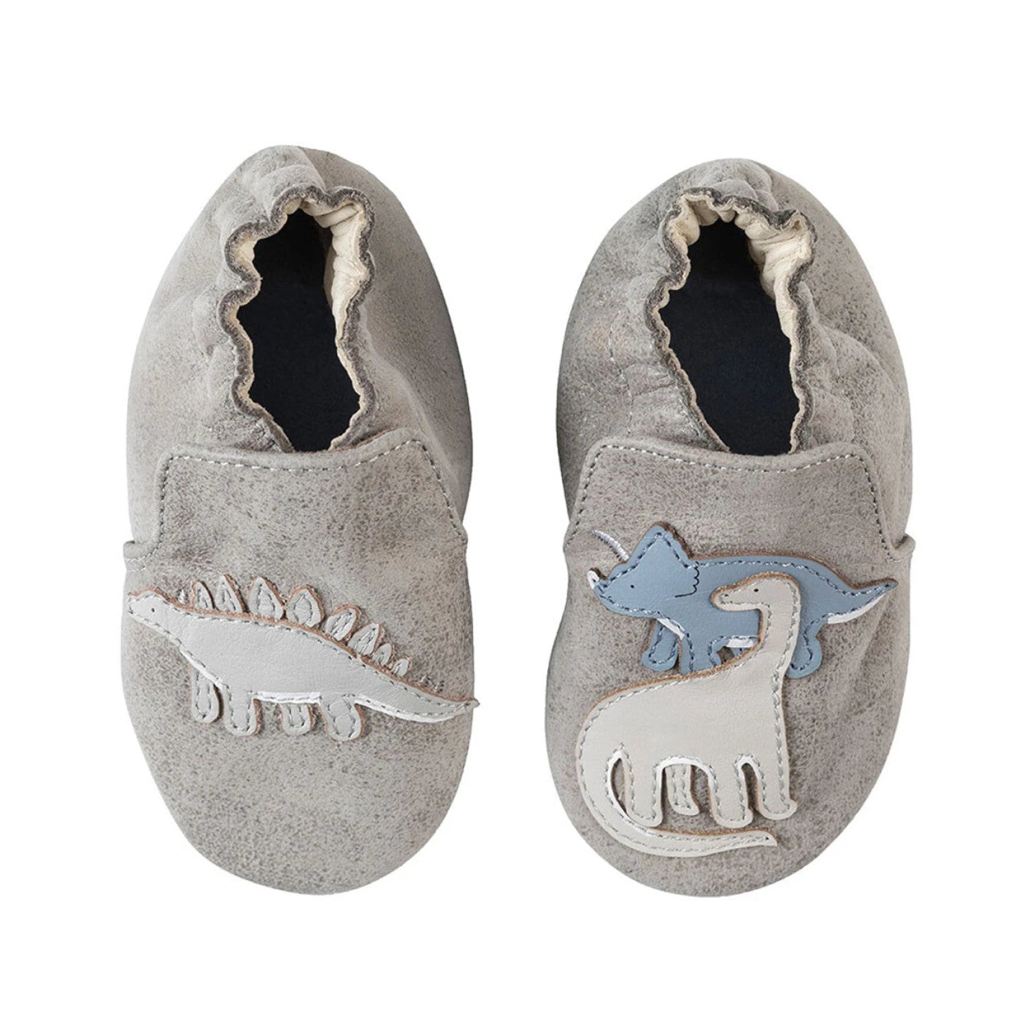 Robeez Ramsey Soft Soles shown in the Grey color option with Dinosaurs on the top.