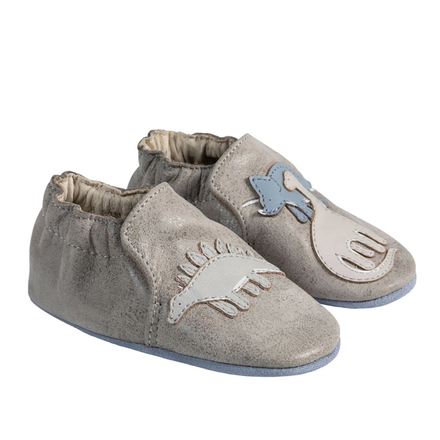 Robeez Ramsey Soft Soles shown in the Grey color option with Dinosaurs on the top.