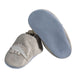 Robeez Ramsey Soft Soles shown in the Grey color option with Dinosaurs on the top. Bottom view.