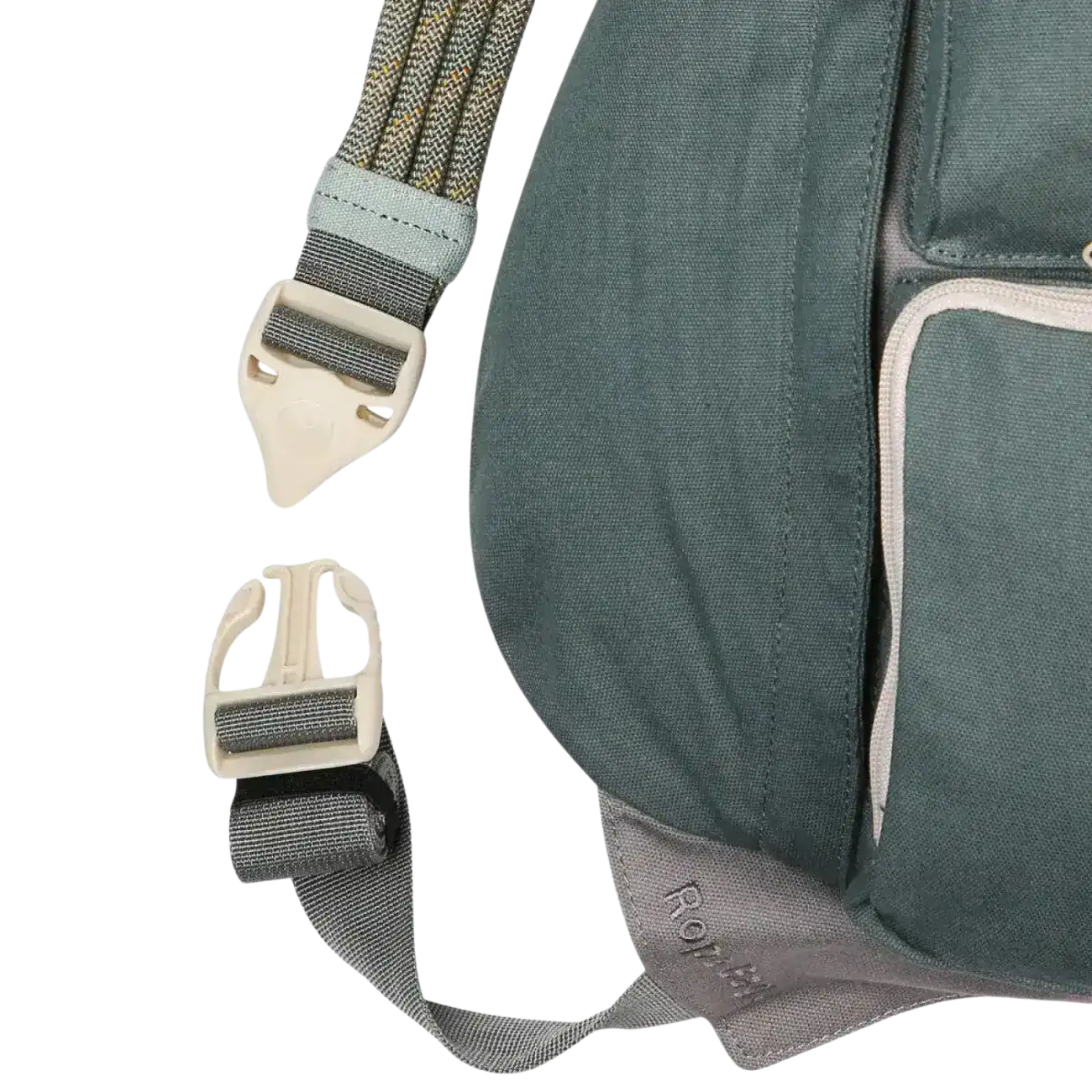 KAVU Rope Bag in alpine lake, buckle detail