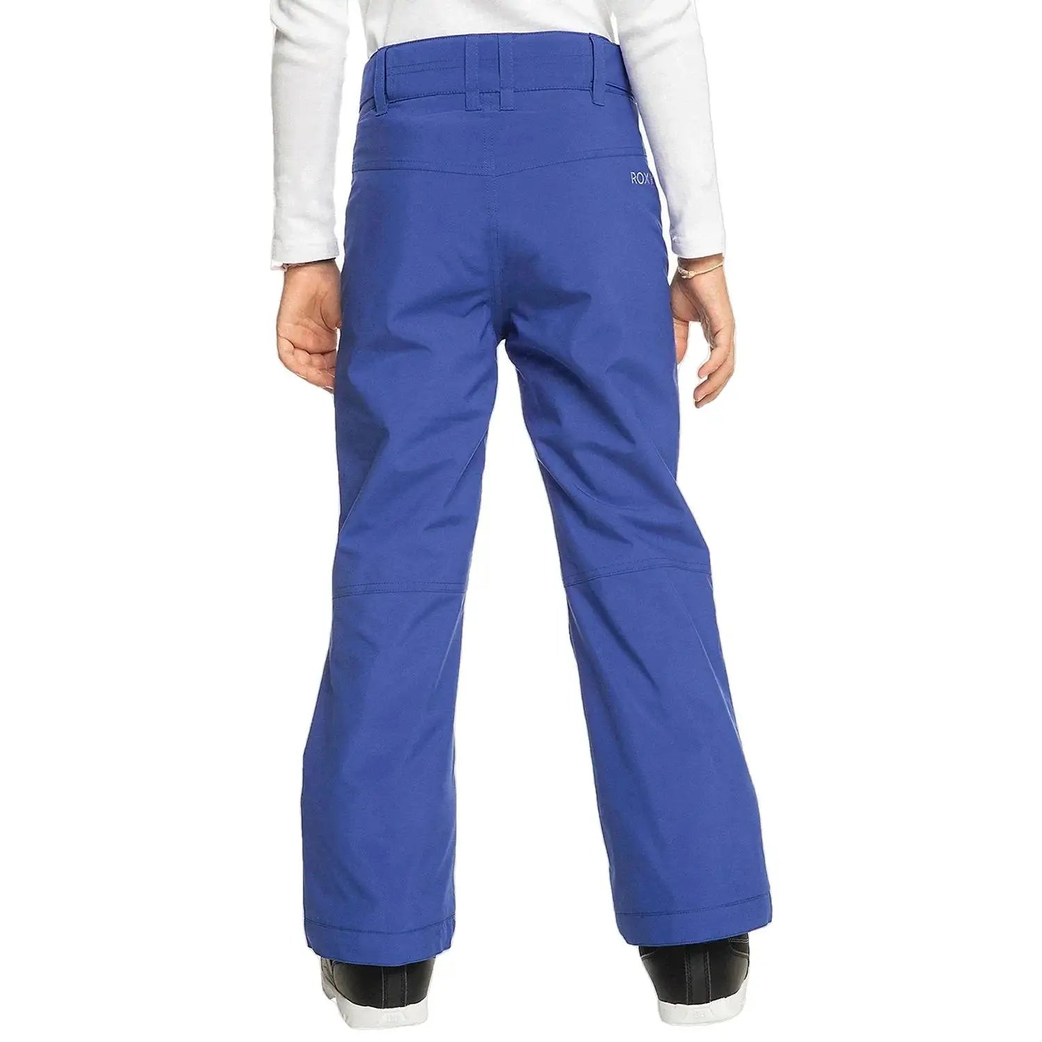 Roxy Girl's Backyard Snowpants shown in the Bluing color option. Back view.