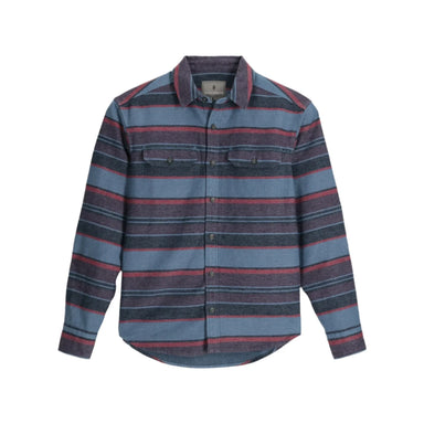 Royal Robbins Men's Clouds Rest Hemp Long Sleeve in sea pacific stripe flat front view