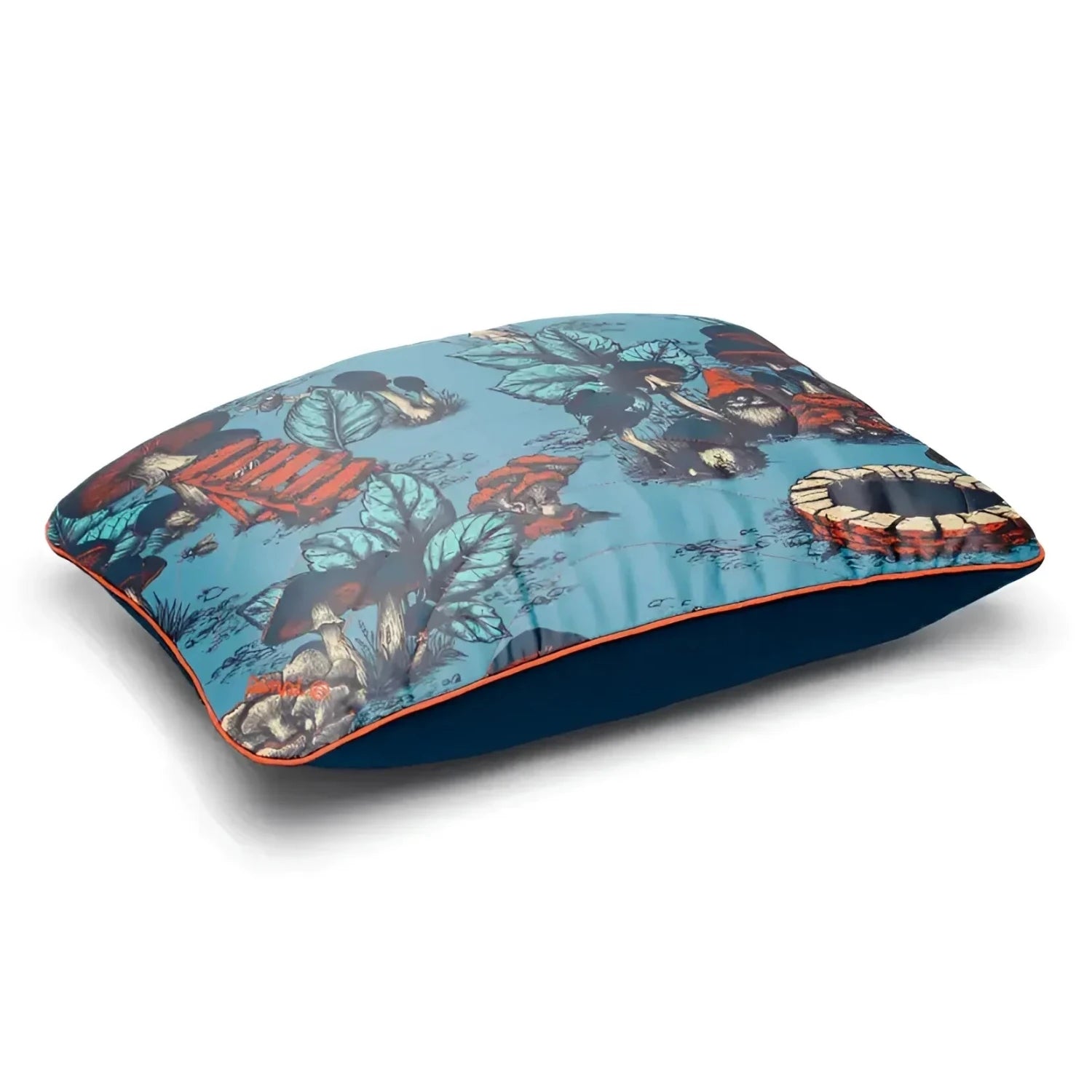 Rumpl The Camp Pillow in magic mushrooms, front view