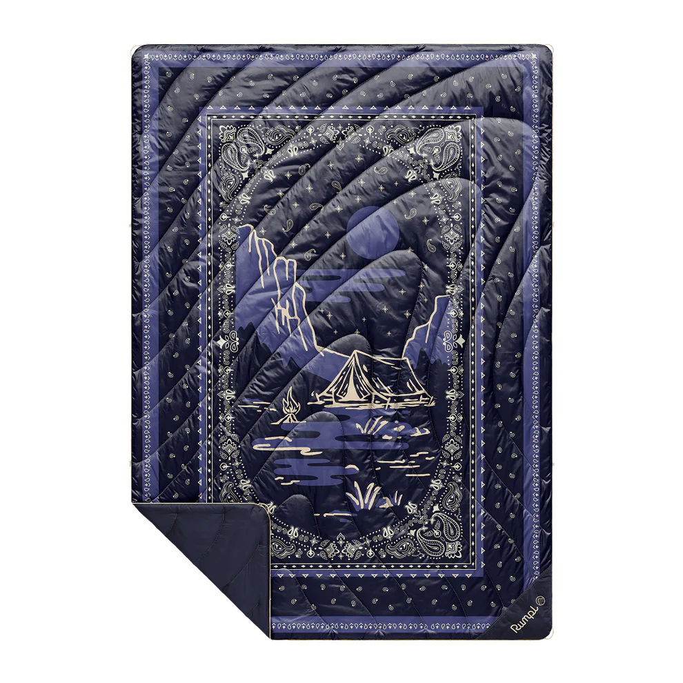 Rumpl Original Puffy Blanket in midnight mesa bandana, flat front view