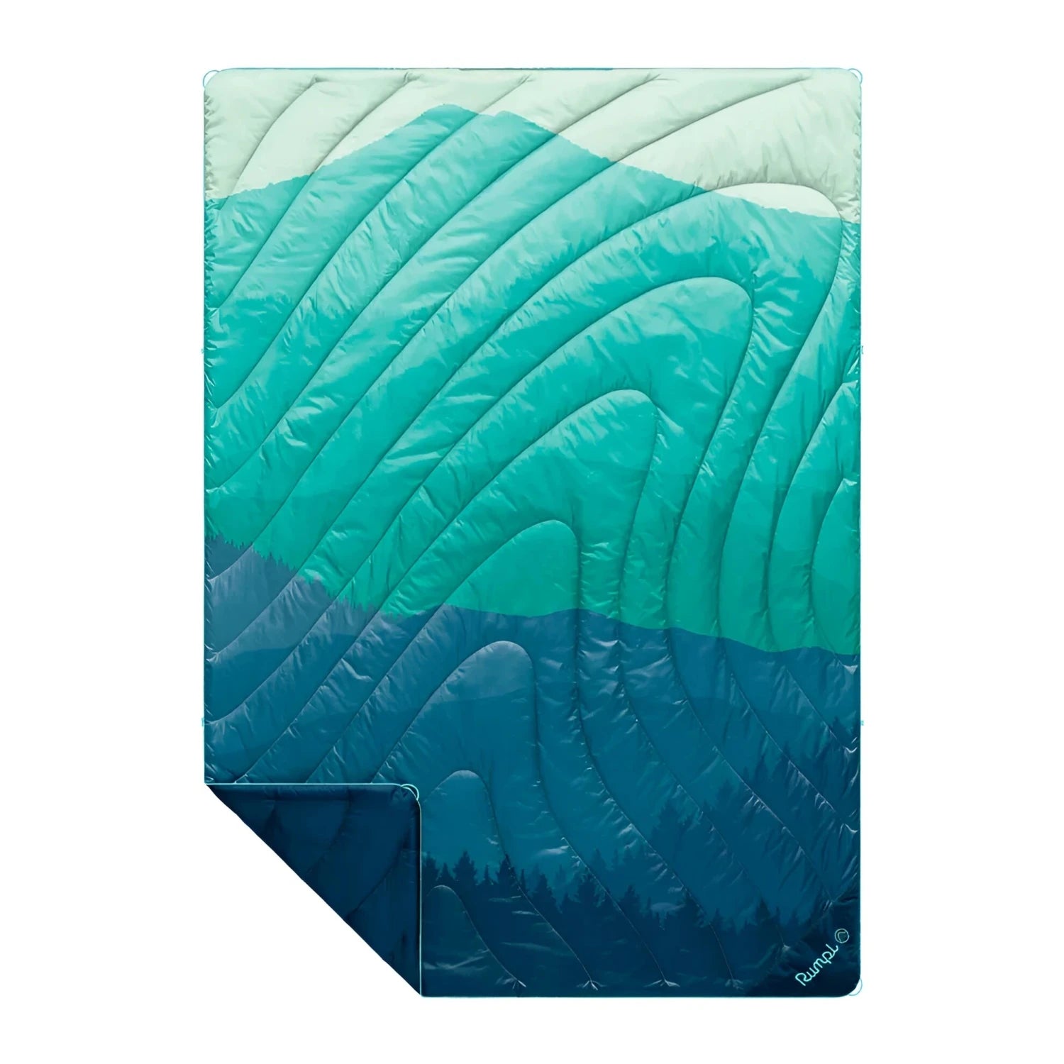 Rumpl Original Puffy Blanket in seascape ridge mountains, flat front view