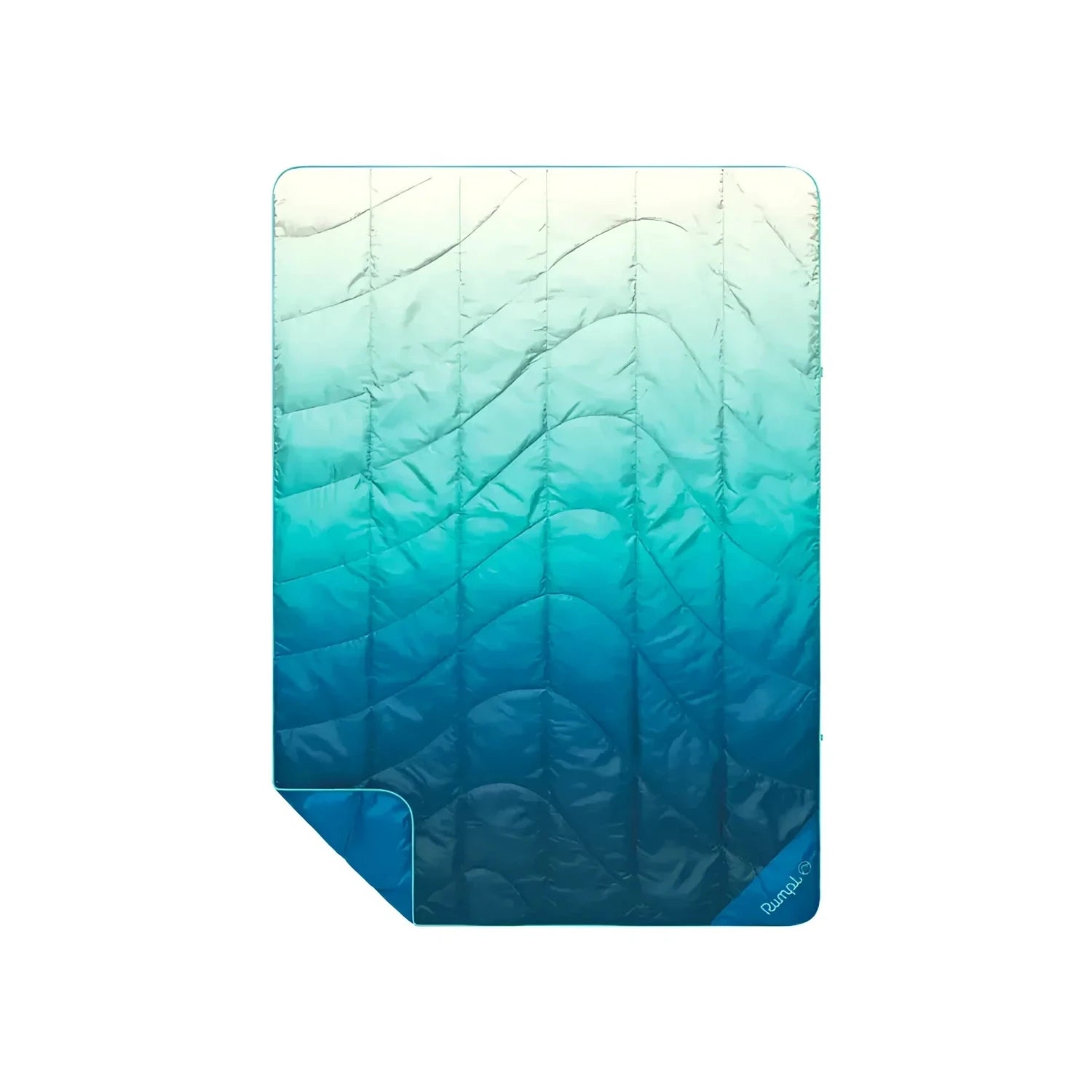 Rumpl Travel Puffy Blanket in deepfoam fade, front view