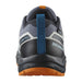 Salomon Kid's XA Pro V8 Waterproof Shoe in grisaille/dark blue/turmeric, back view