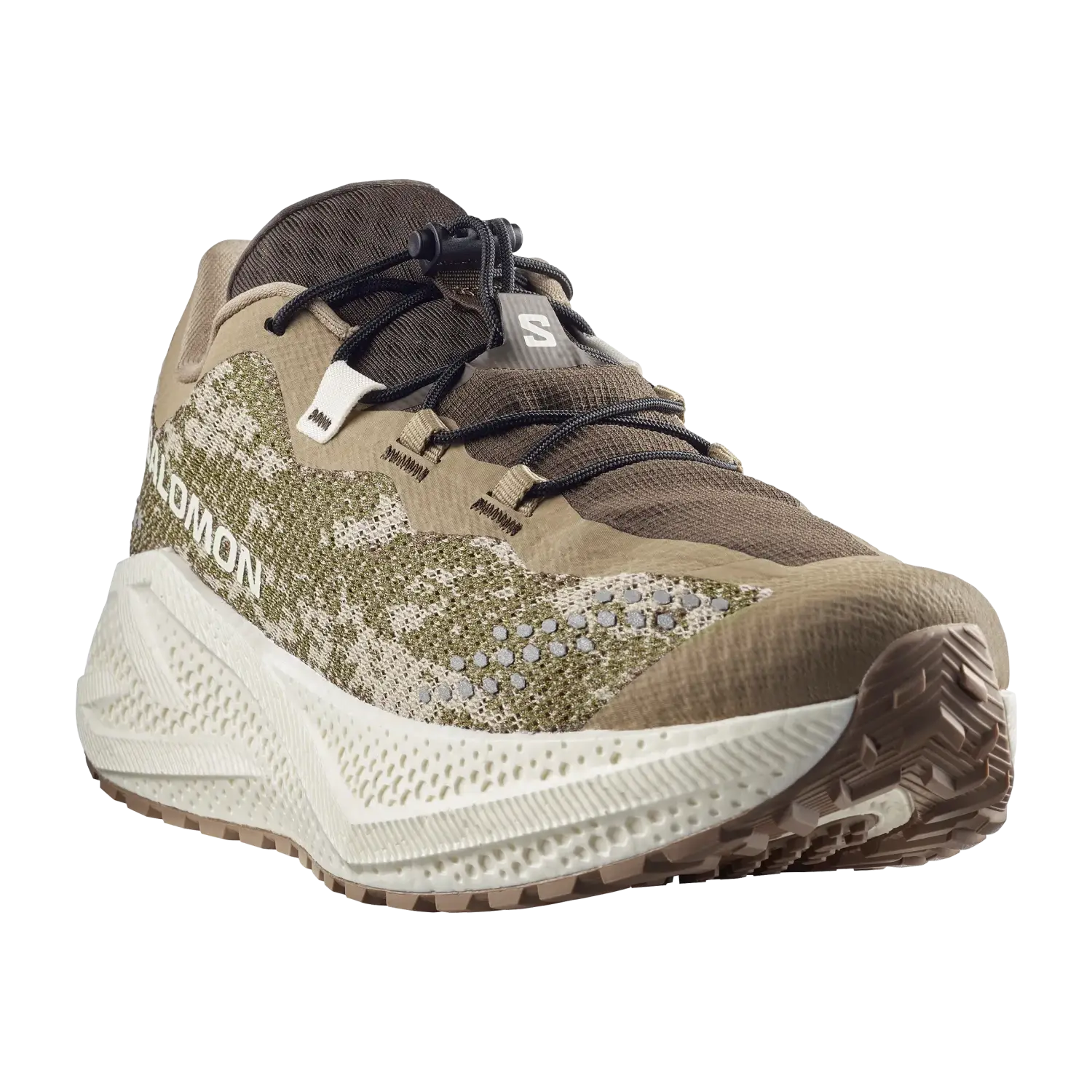 Salomon Men's Aero Glide 4 GRVL Running Shoes in safari, vanilla ice & dark earth, front view