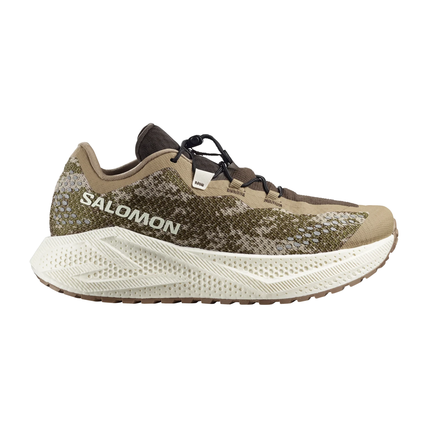 Salomon Men's Aero Glide 4 GRVL Running Shoes in safari, vanilla ice & dark earth, side view