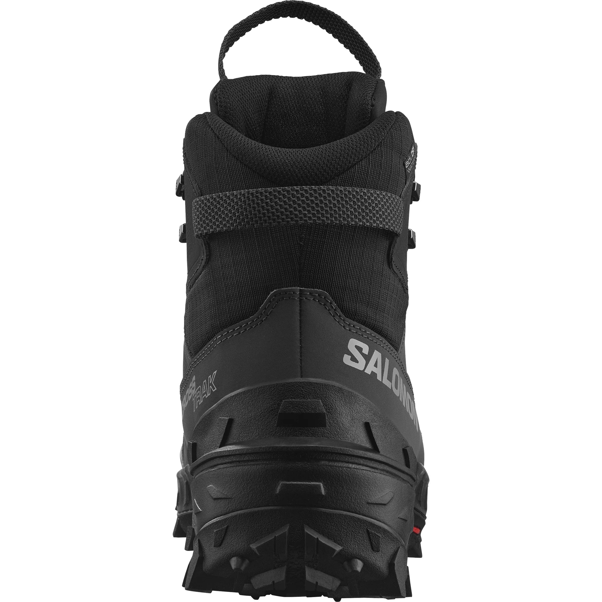 Salomon Men's CROSSTRAK POWDER WATERPROOF Hiking Boot in asphalt & black, back view
