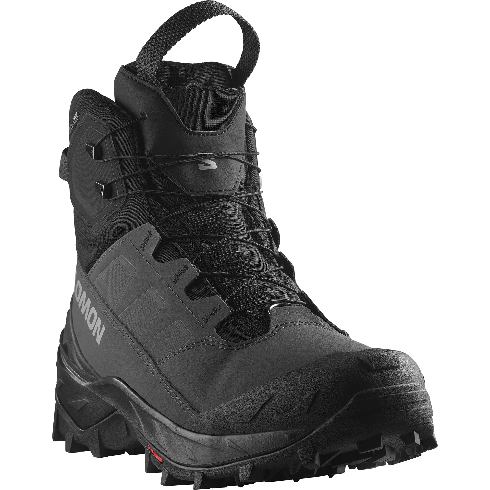 Salomon Men's CROSSTRAK POWDER WATERPROOF Hiking Boot in asphalt & black, front view