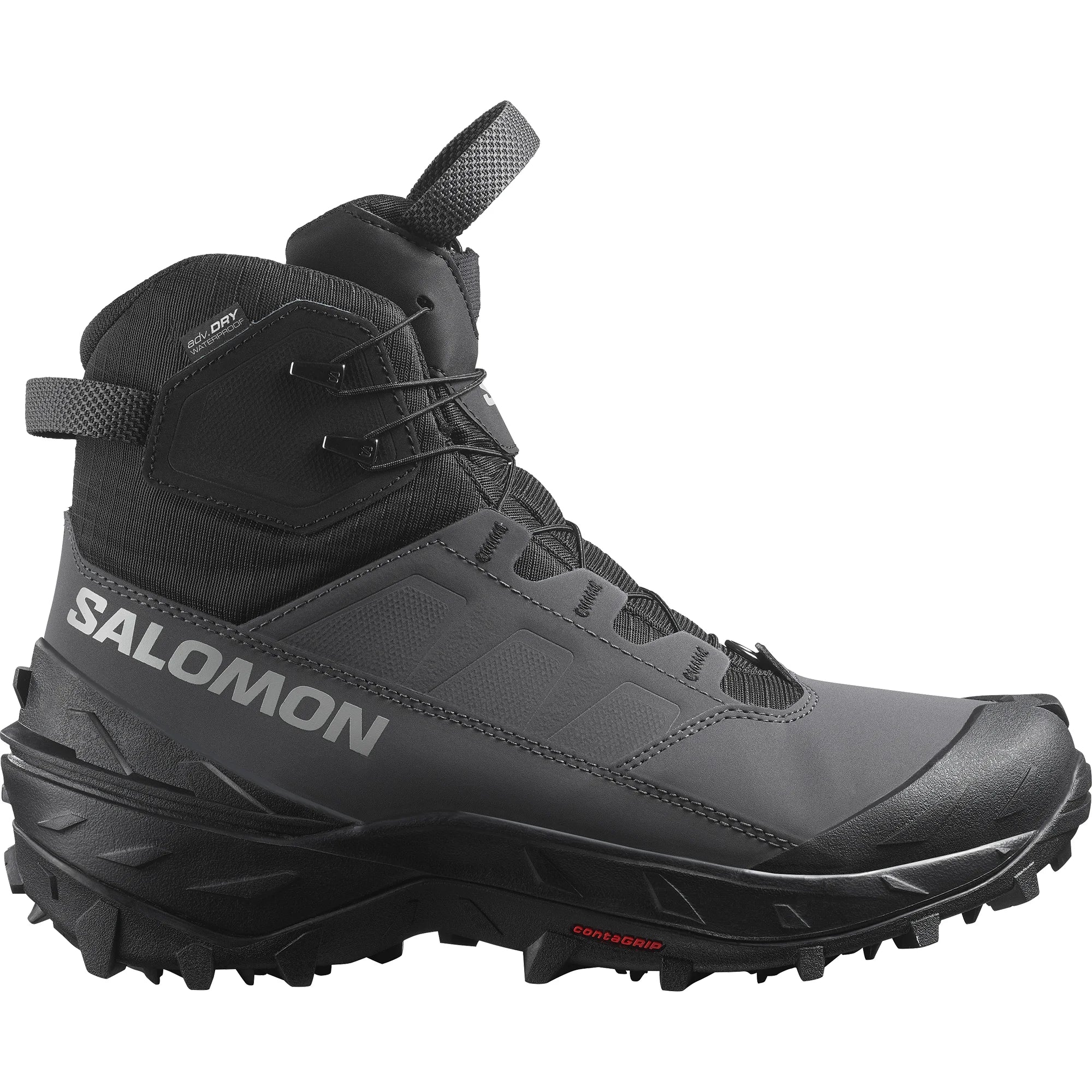 Salomon Men's CROSSTRAK POWDER WATERPROOF Hiking Boot in asphalt & black, side view
