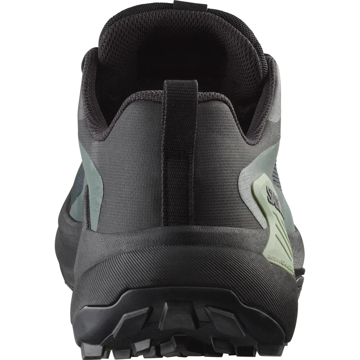 Salomon Men's GENESIS GORE-TEX Trail Running Shoes in black & agave green, back view