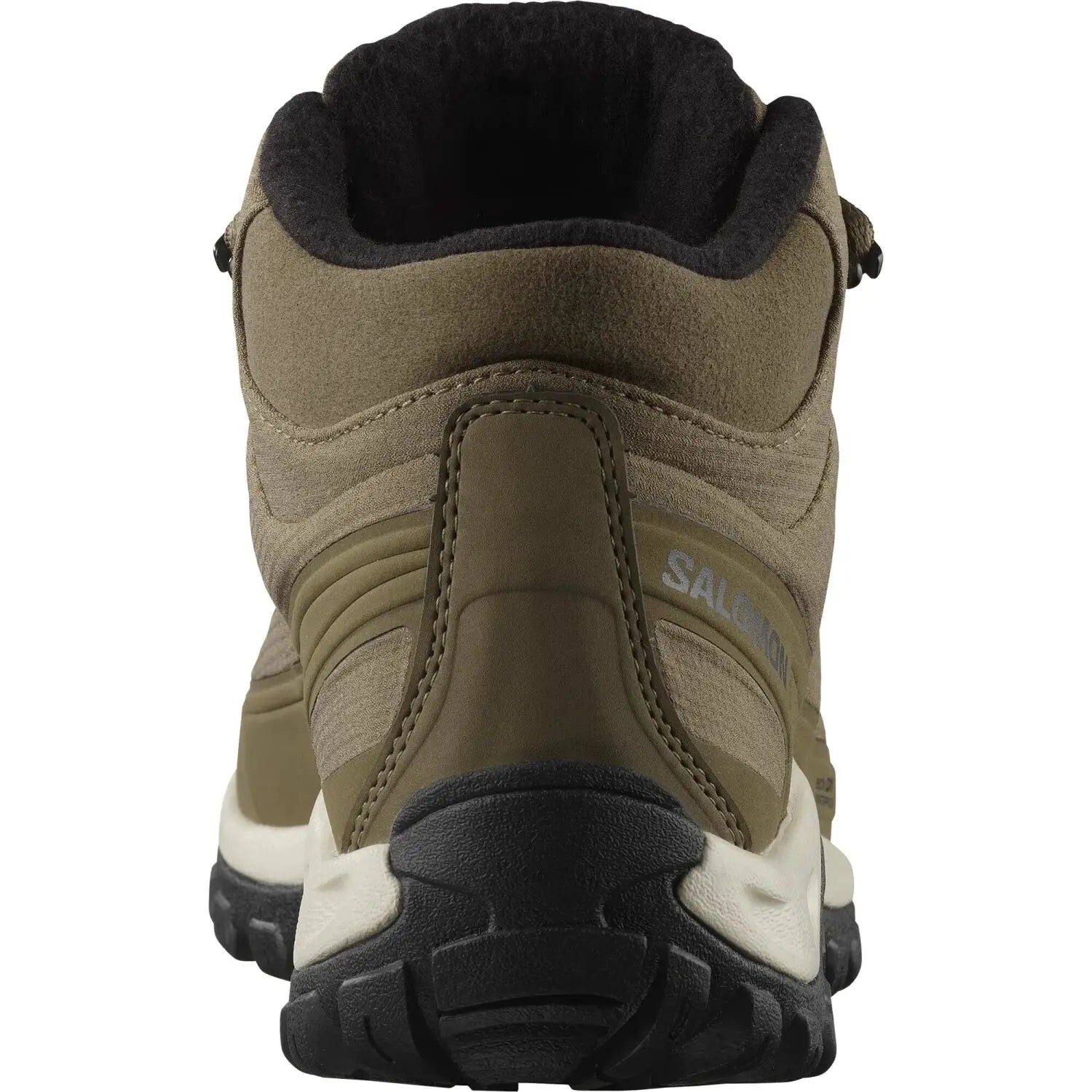 Salomon Men's SHELTER WATERPROOF Hiking Boot in stone gray & black, back view