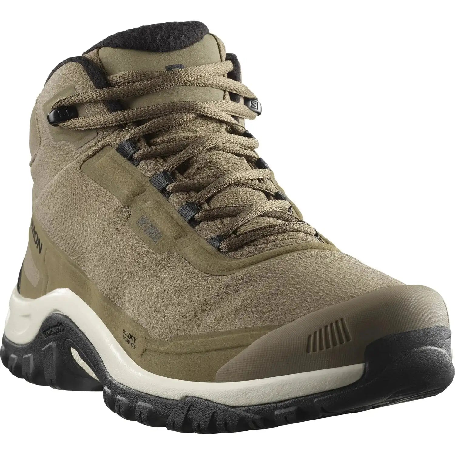 Salomon Men's SHELTER WATERPROOF Hiking Boot in stone gray & black, front view