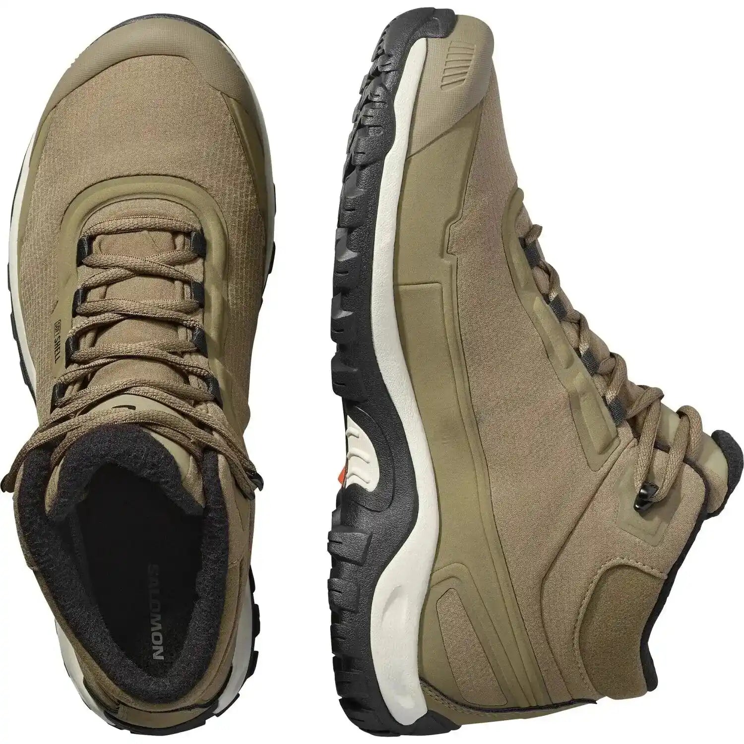 Salomon Men's SHELTER WATERPROOF Hiking Boot in stone gray & black, top view