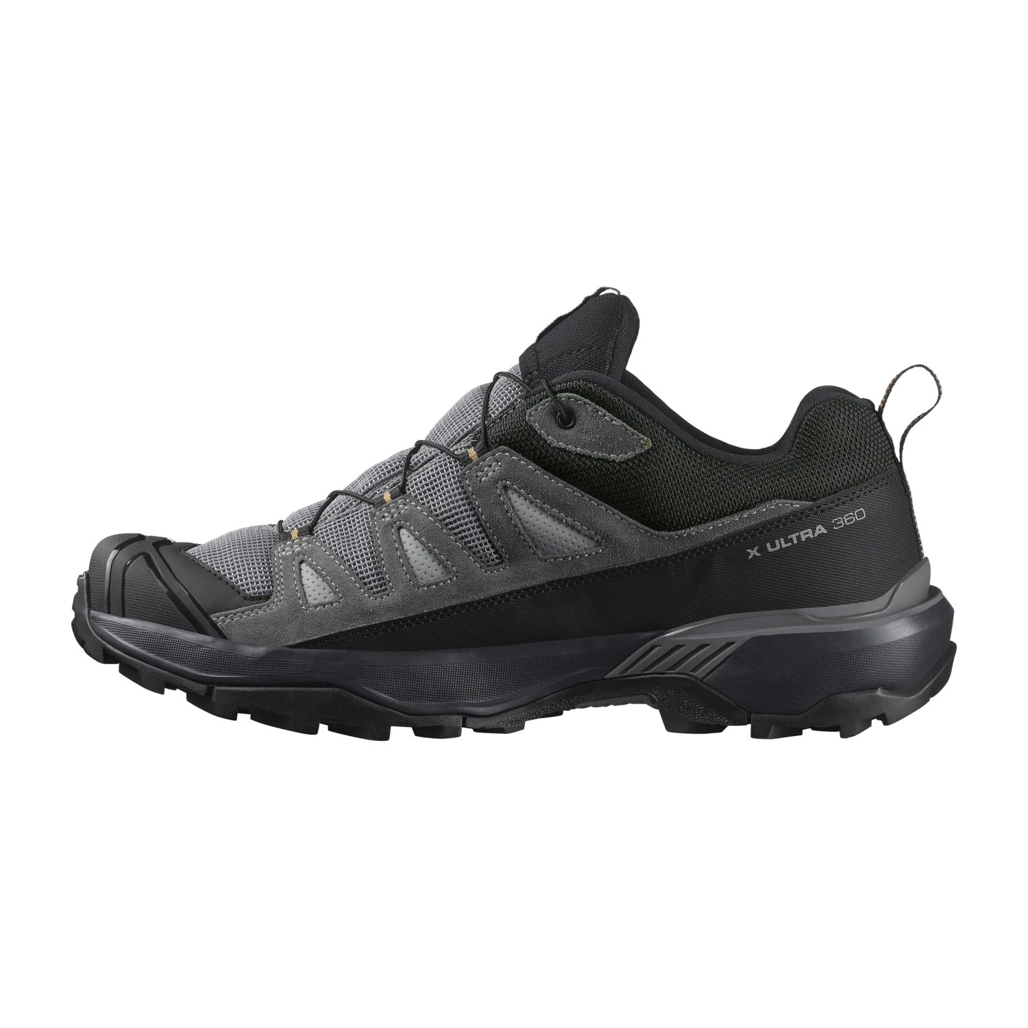 Salomon Men's X Ultra 360 Leather Gore-Tex in sharkskin & Castlerock, inside view