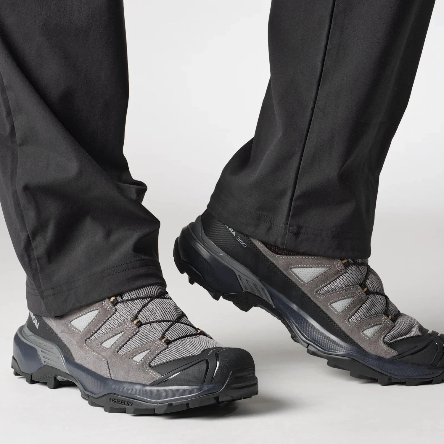 Salomon Men's X Ultra 360 Leather Gore-Tex in sharkskin & Castlerock, on model view